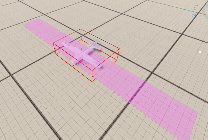 A new airframe with its aero surface extents drawn in debug