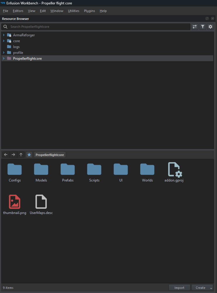 The PFC project loaded in the Workbench Resource Browser